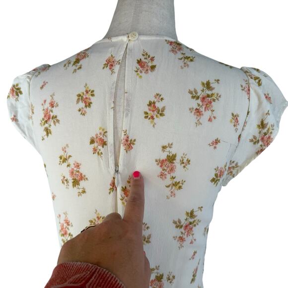 Reformation Floral Mini Dress in Cream and Pink - Picture 11 of 13